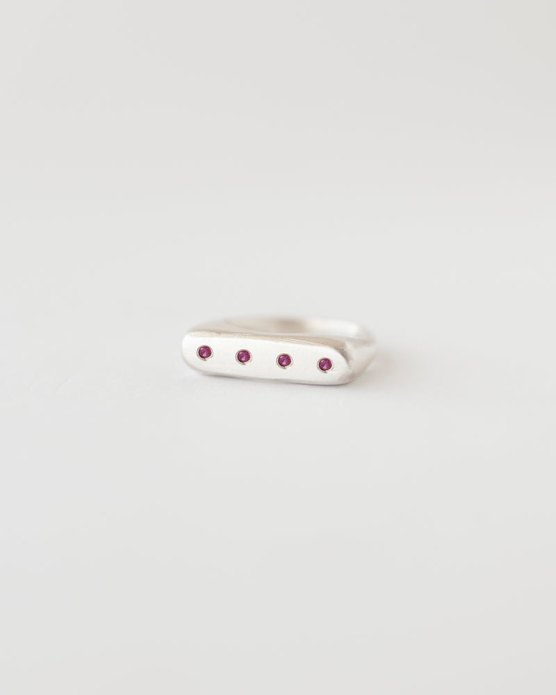 Rectangle multi-gemstone signet ring silver