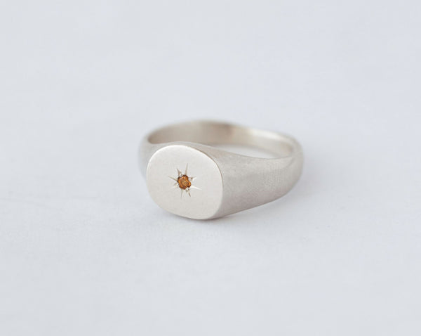 Round citrine signet ring silver - ready to ship