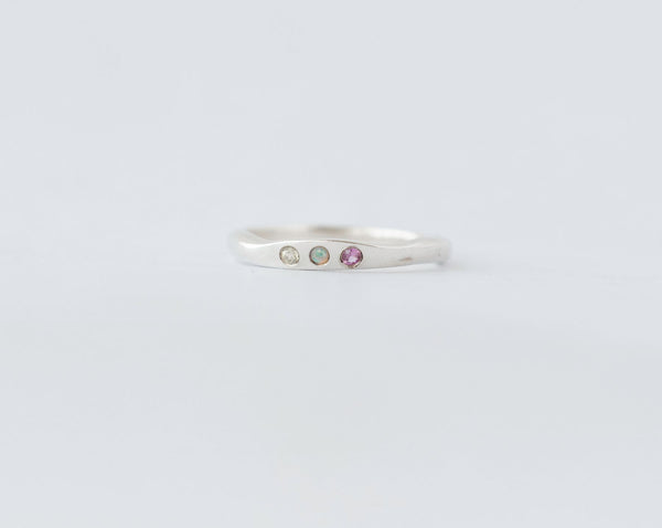 Fine multi gemstone ring silver - Peridot, Opal, Pink Sapp - ready to ship
