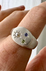 Round birthstone signet ring silver (Size O) - Ready to ship