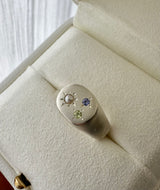 Round birthstone signet ring silver (Size O) - Ready to ship