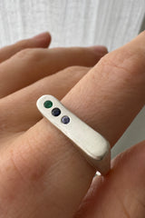 Rectangle birthstone signet ring silver (U 1/2) - Ready to ship