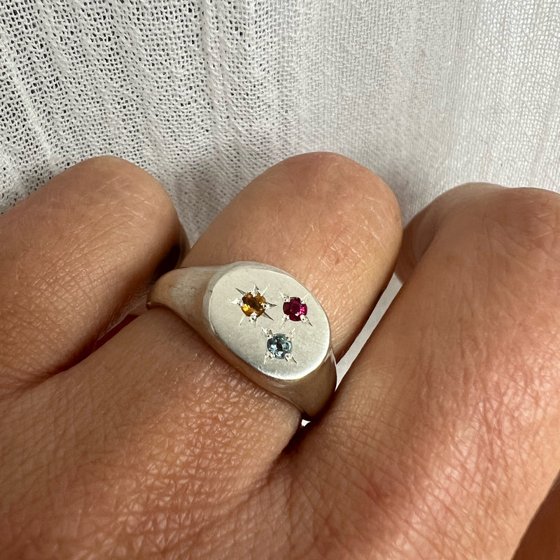 Round gemstone signet ring silver size P 1/2 - ready to ship