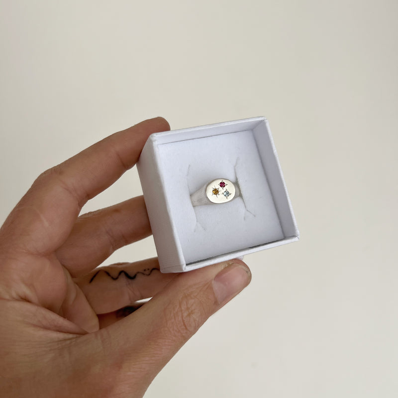 Round gemstone signet ring silver size P 1/2 - ready to ship