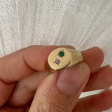 Round multi gemstone signet gold - size L - ready to ship