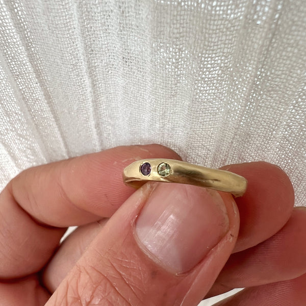 Fine multi-gemstone ring gold with 2 stones size P - ready to ship