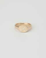 Mini round moissanite signet gold - ready to ship