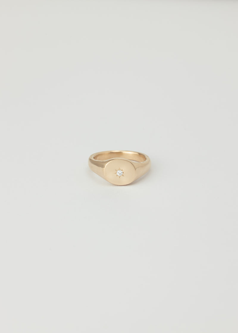 Mini round birthstone signet gold