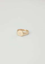 Mini round birthstone signet gold