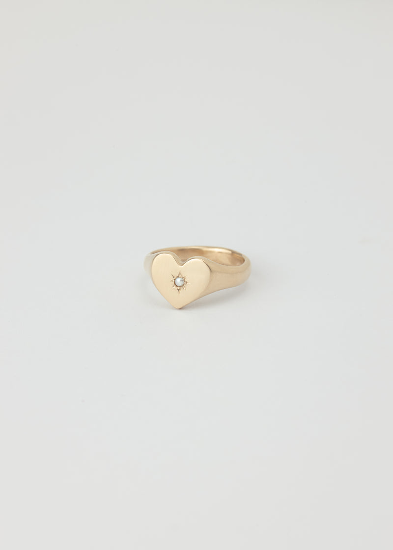 Mini love heart birthstone signet gold