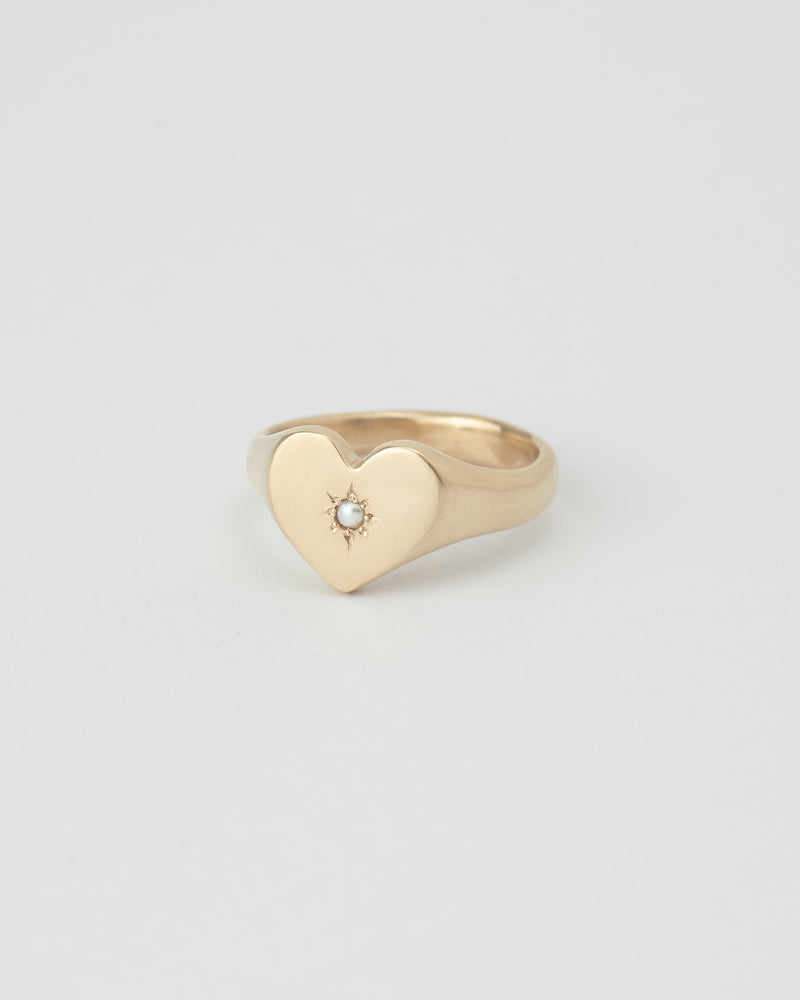 Mini love heart pearl signet gold - ready to ship