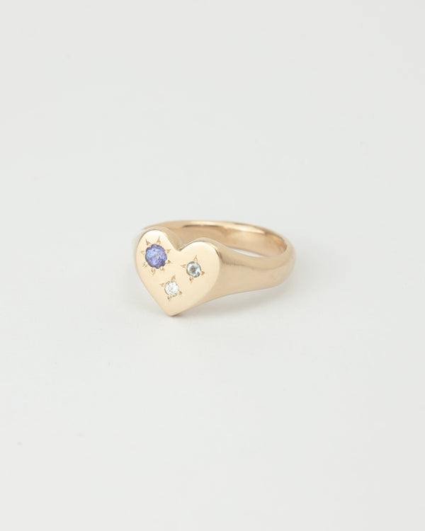 Mini love heart gemstone signet gold - ready to ship