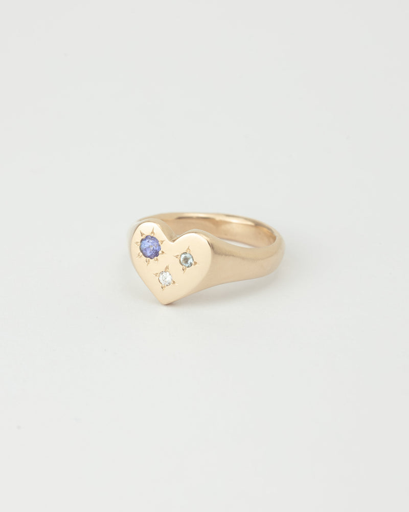 Mini love heart gemstone signet gold - ready to ship