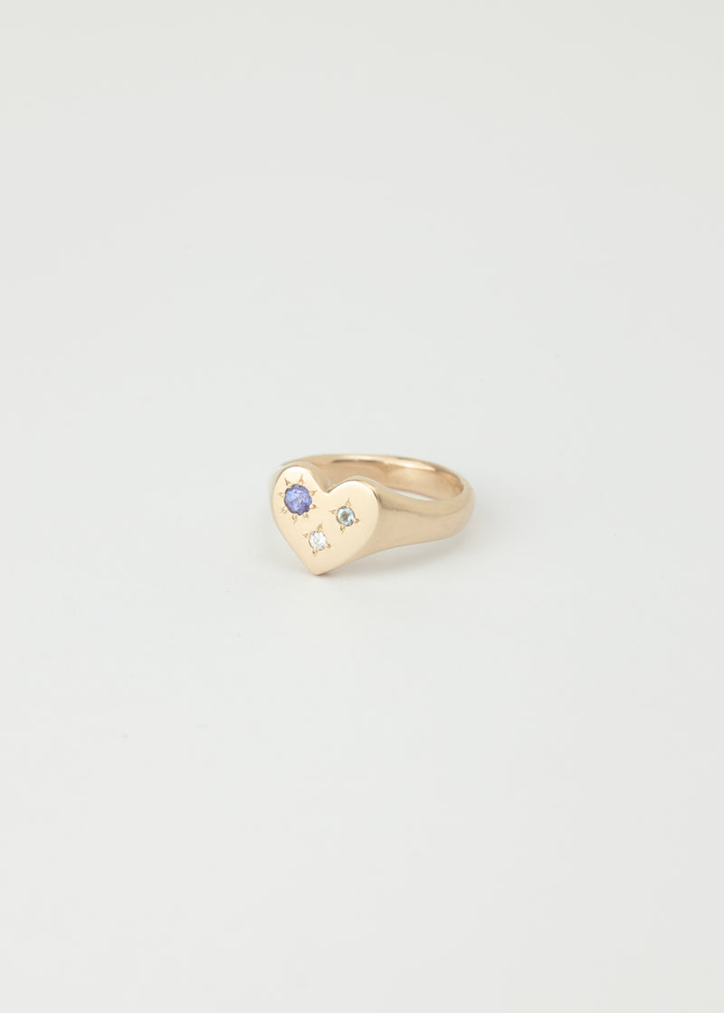 Mini love heart birthstone signet gold