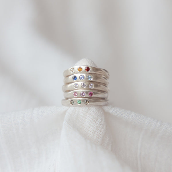 Fine colourway gemstone ring silver - ready to ship
