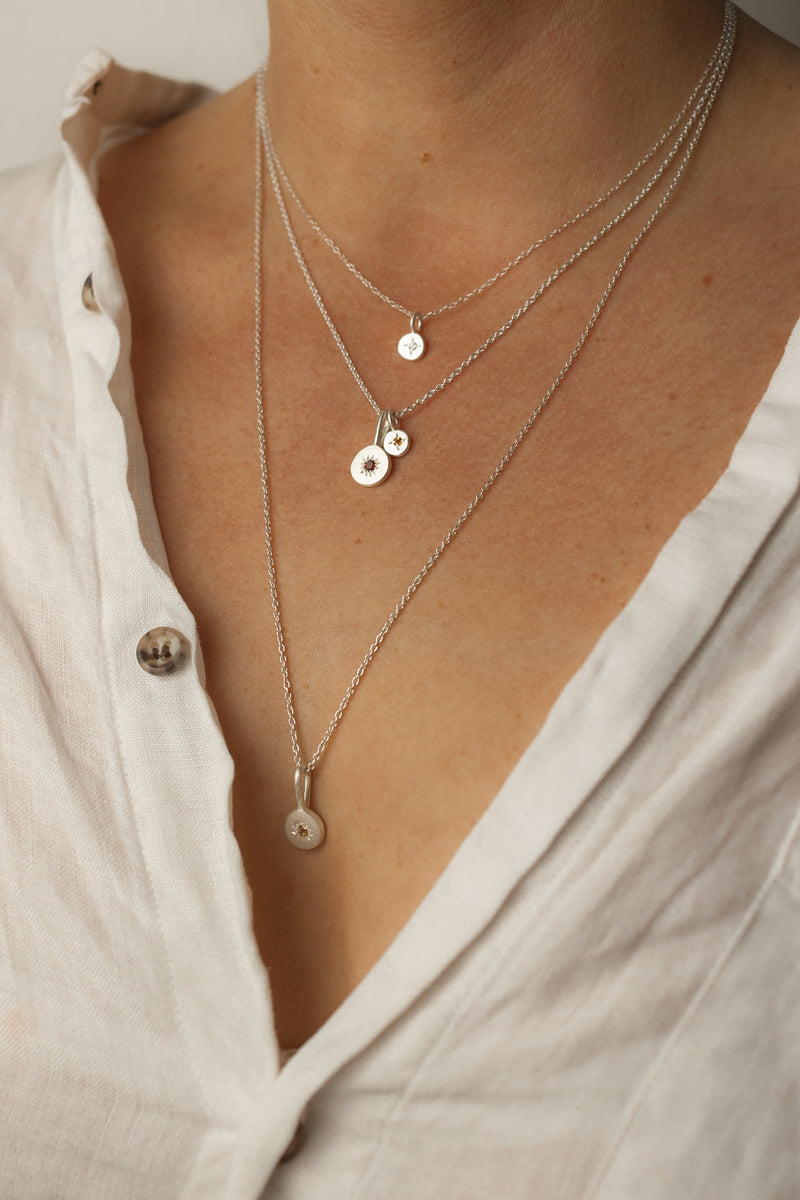Aquamarine necklace stack silver