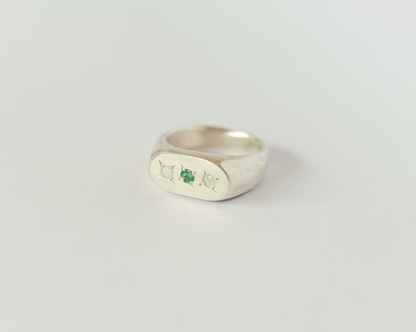 Oval multi-gemstone signet ring silver