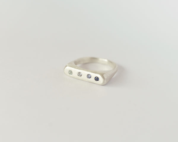 Rectangle birthstone signet ring silver